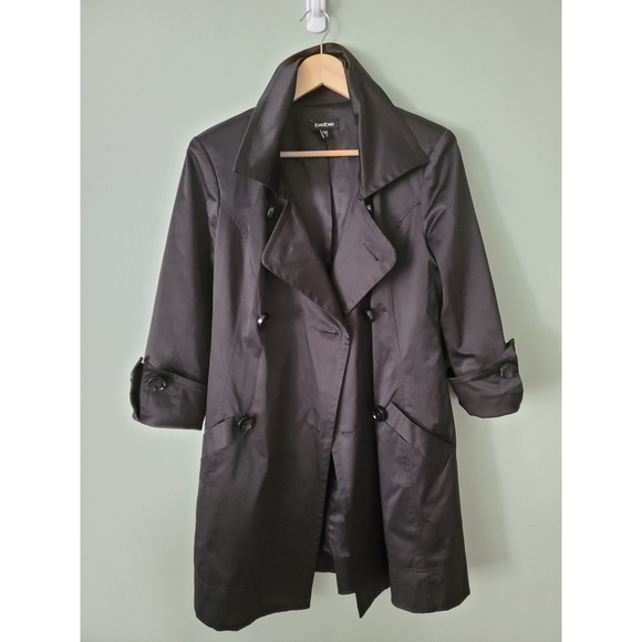Bebe black trench coat jacket medium - Picture 2 of 13